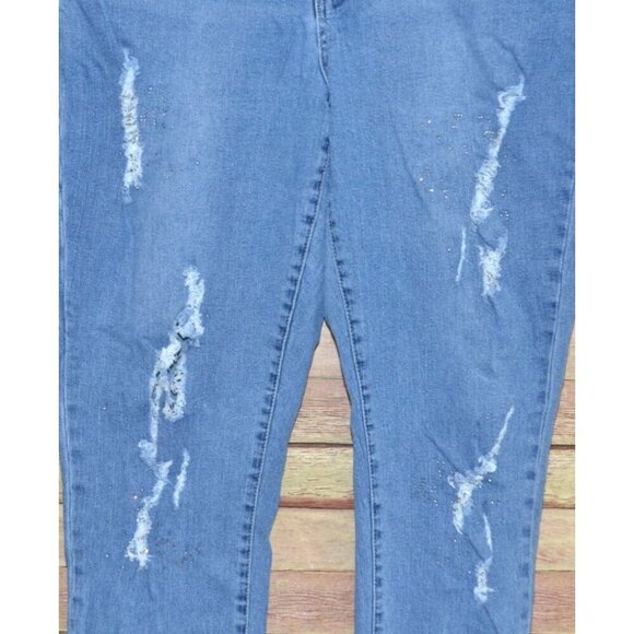 Ashley Stewart Ladies 18 Distressed Studded Skinny Blue Jeans Light Wash Stretch - Picture 4 of 11